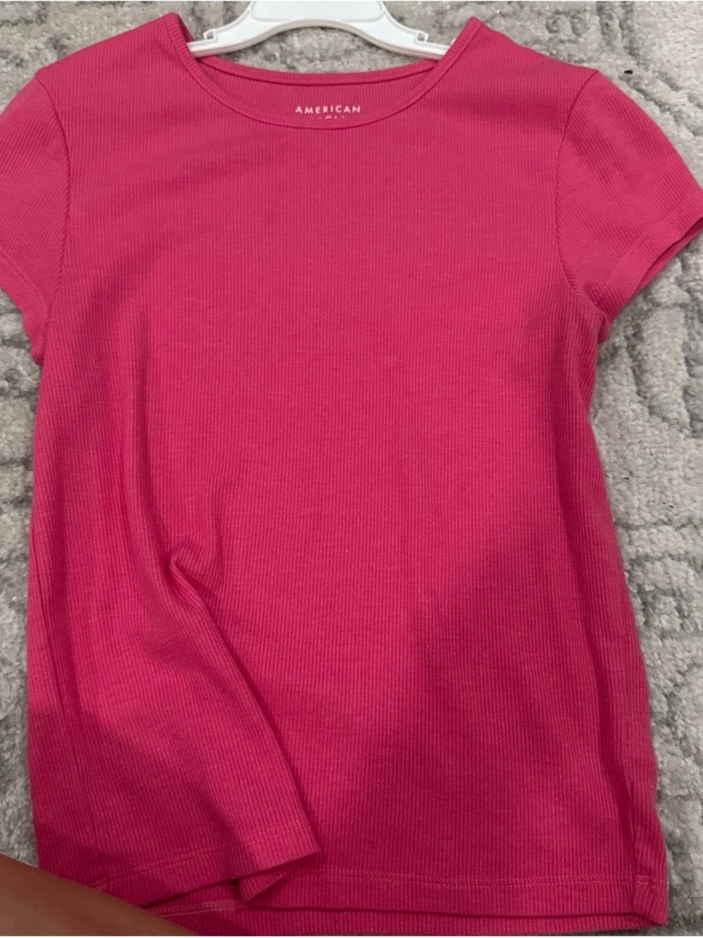 American Eagle Outfitters Short Sleeve Ribbed Tee in Hot Pink